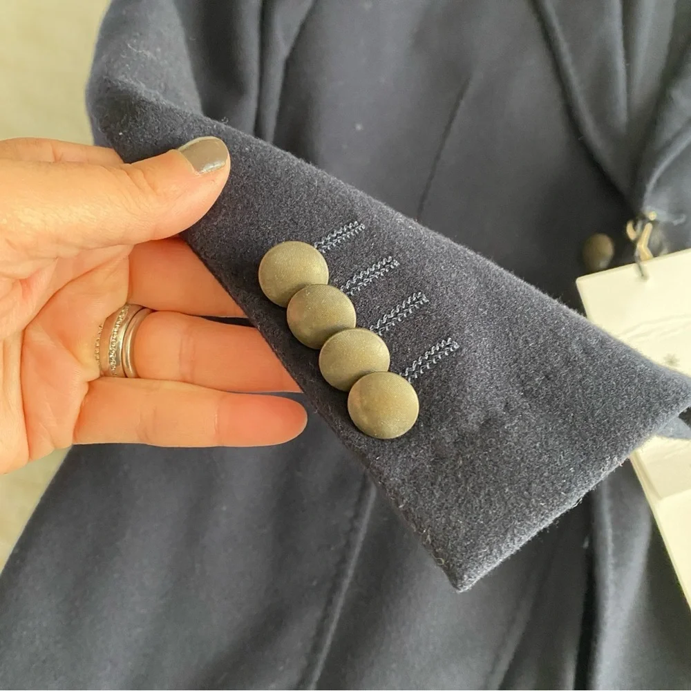 Manuel Ritz Navy Blue Brooch Detail Felt Two Button Single Breast Blazer Size M
